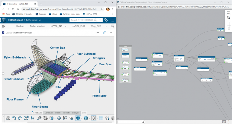 士盟科技-部落格-專題文章-圖2.用於3D建模（左）和圖形建模（右）的xGenerative Design界面
城市空中交通的概念開發，結合參數和非參數結構優化-圖
