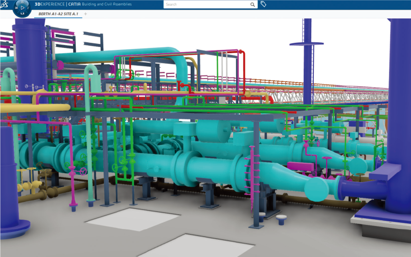 士盟科技-部落格-成功案例-圖2.3D模型展現海上鑽井平台其結構、建築的管道與設備組件